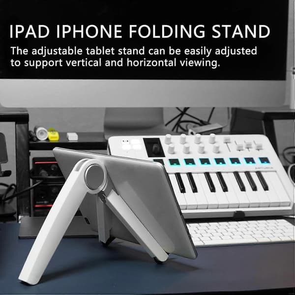 Justerbart tabletstativ kompatibelt med Apple iPad, iPhone, Samsung Galaxy og Kindle Fire (Hvid)