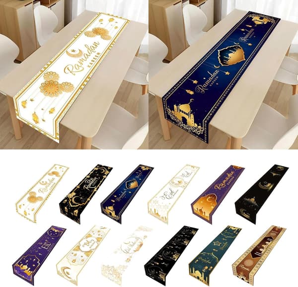 Dugløber Eid Mubaraks Måne Stjerne Dækkeserviet Ramadans Dekoration 2024 Eid Fest Bordpynt Islamisk-33x183 cm