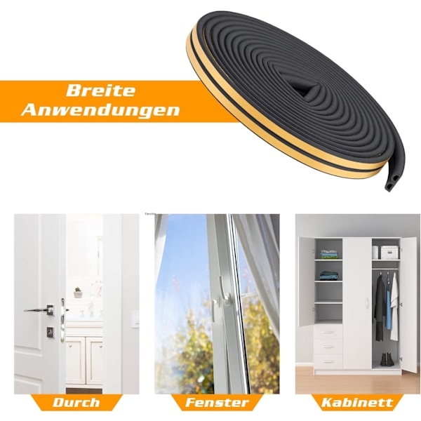 2-pack 20 m tätningslist, självhäftande anti-kollision dörrtätning, D-Profi dörr- och fönstertätningslist för väderbeständighet/ljudisolering - 9 mm*6 mm