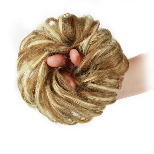 1 st Messy Hair Bun Hair Scrunchies Extension Curly Wavy Messy Syntetisk Chignon för kvinnor Updo Hairpiece Strawberry Blonde & Light Blonde