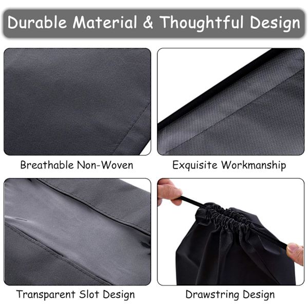 15 stk. Rejseskopose, Bærbar Snørepose af Non-Woven stof, Transparent Slot black