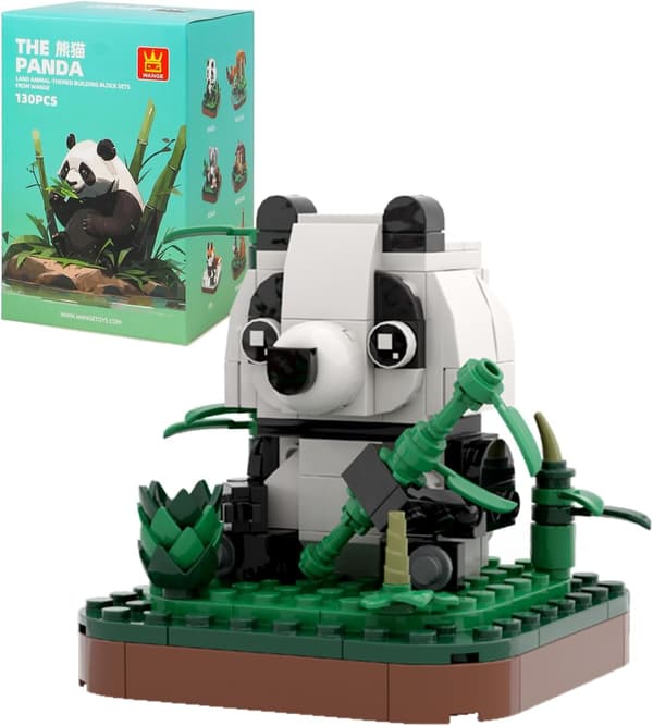 Mini Djur Byggstenssats, Landdjur-tema Samling Byggstenar Leksak (Panda)
