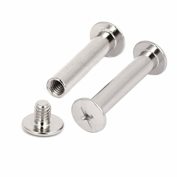 Bindande Chicago-skruvar, 30 set metallknappbindningsskruvsortiment kit nickelpläterade skruvar bindningsskruvar, silver