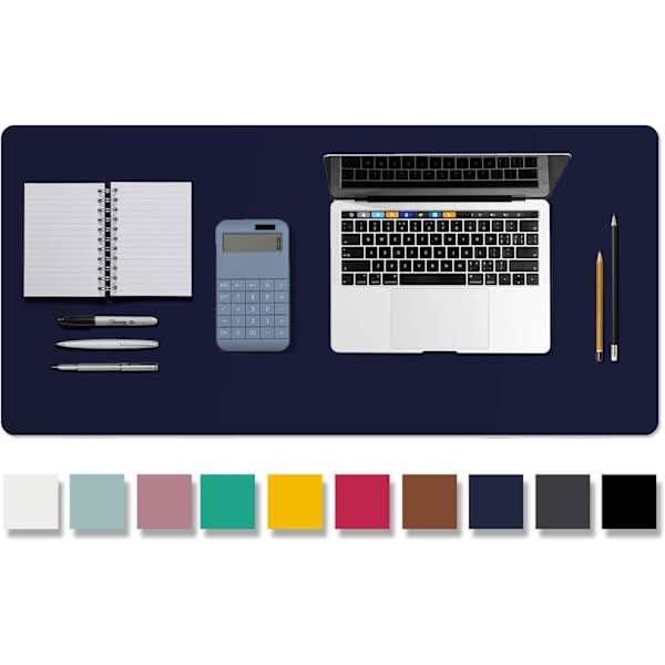 Læder skriveunderlag beskytter, skridsikkert PU læder skriveunderlag, bærbar computer skriveunderlag, vandtæt skriveunderlag til kontor og hjem Dark Blue 36" x 17"