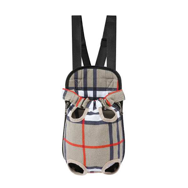 Husdjursbröstväska utomhus mesh dubbel axel fyra ben ryggsäck Khaki stripes M