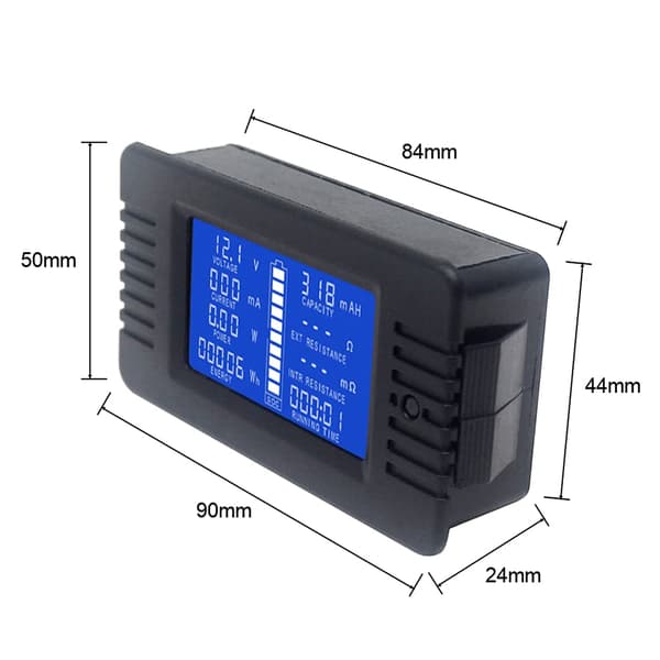 DC Batterimåler Voltmeter Amperemeter Energiovervåking LCD Digital Multimeter Spenning Strøm Kapasitet Ohm Time SOC LCD Meter DC 0-200V 100A Shunt