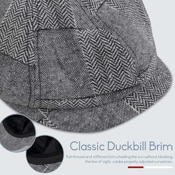 8-panel Tweed Newsboy Cap - Flat Cap - Modehatt - Golfhatt - Beret - Baker Boy Hatt för Män och Kvinnor Light gray