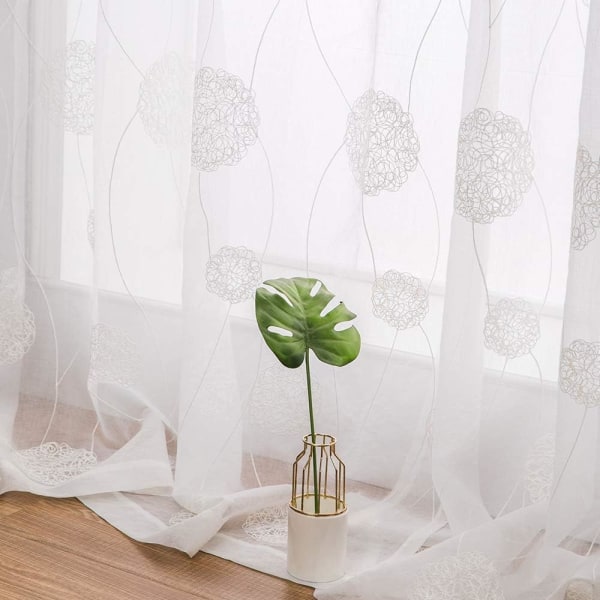 Gardiner Genomskinliga Voile Blommor Broderi Öglegardiner Transparent Gardiner 2 st Öglegardin Gardiner Par Fönster Gardiner För Vardagsrum Sovrum White 140*245cm