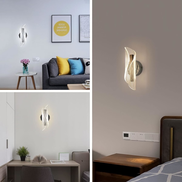 Vägglampa inomhus, 10W kreativt böjt design vägglampa, 3 färgtemperaturer RA≥85 inomhusväggbelysning för sovrum vardagsrum kök hall