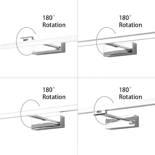 LED-speillampe for bad, 180 graders rotasjon vegglampe for bad, aluminium Gold/warm light 60cm