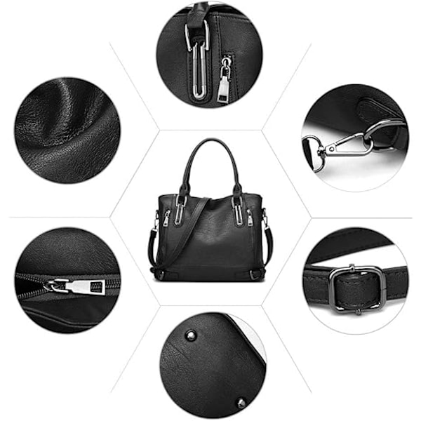 Damer Crossbody Väska PU Läder Handväskor Casual Shopper Väska Axelväska Tote Väska Stor Kapacitet Negro