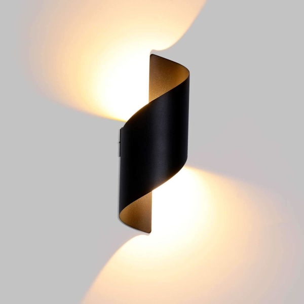 10W Spiral Udendørs Væglampe Indendørs LED IP66 Op og Ned Væglampe Aluminium Indendørs Lys Væglampe til Bar, Soveværelse, Køkken, Varm Hvid 3000K, Sort