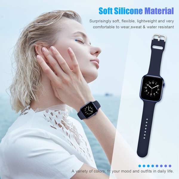 Urheiluranneke Yhteensopiva Apple Watch iWatch Ranneke unisex, pehmeä silikoniranneke Apple Watch 3 6 5 4 2 1 SE Deep Navy 42mm/44mm S/M