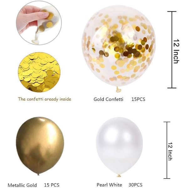 60 Styk Ballonsæt, 12 Tommer Gyldne Balloner Metalliske Latex Balloner Konfetti Balloner Helium Balloner Til Bryllup Fødselsdag