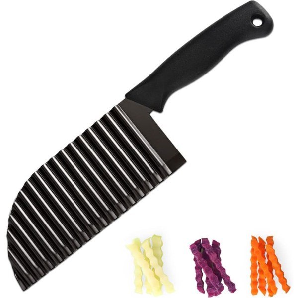 Crinkle Cutter Grönsak Rostfritt Stål Djupare Crinkle Slicer Skarp Blad, Vågiga Pommes Frites Hackare för Potatis, Morot