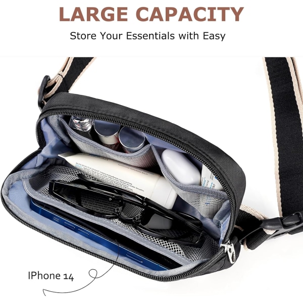 Vyölaukku Fanny Packs, säädettävällä vyötäröllä ja crossbody-hihnalla kävelyyn, vaellukseen, juoksuharjoitteluun ja päivittäiseen matkustamiseen black
