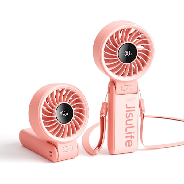 Handhållen Fläkt Life7 – Ultimat Flexibilitet: Högeffektsmotor, LED-Display, 5000mAh Uppladdningsbar, 5 Hastigheter, Vikbar Design Pink