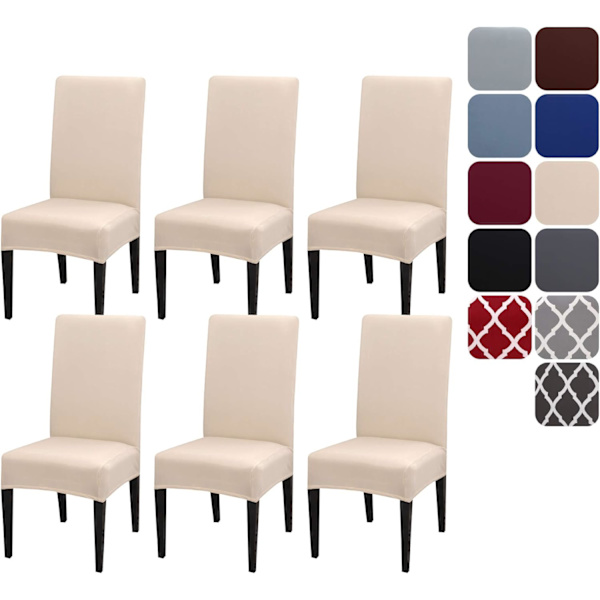 Ruokailuhuoneen tuolinpäälliset 4 tai 6 kappaleen sarja, joustava irrotettava pestävä ruokailutuolin suojapäällinen koristepäällinen istuinsuojus hotelliin beige 6pcs