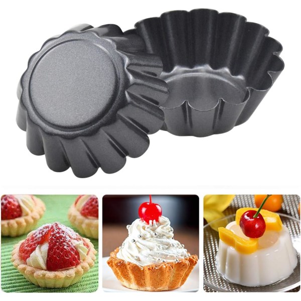 12-pak Æg Tart Form Bagekopper, Non-Stick Blomst Muffin Form, Genanvendelig Cupcake Tart Form, 6,5x2,3cm