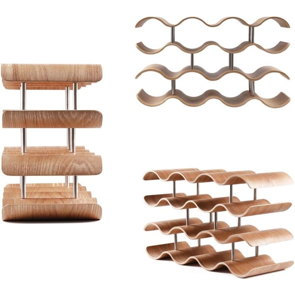 Stapelbar Flaskställ, Bambu Flaskställ Fristående Trä Vinflaskhållare 14 Flaskor Max Design för Hem Kök Bar Matsal, 44x17x7.5cm