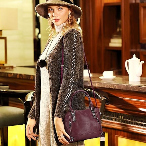 Damer Crossbody Väska PU Läder Handväskor Casual Shopper Väska Axelväska Tote Väska Stor Kapacitet Rojo vino