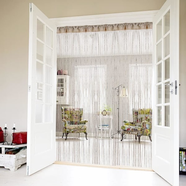 String Gardinpanel, Glitter Dør Væg Vindue Døråbninger Panel Flueskærm Frynser Rumdeler Persienner, Kvaster Bånd Champagne