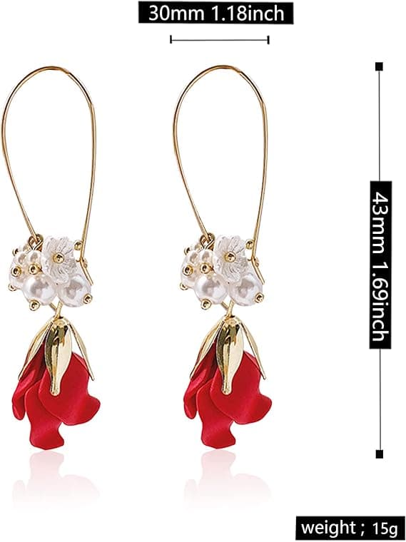 Akryl Perle Rosenblad Øreringe Dingle Overdrevne Blomster Øreringe Drop Statement Blomster Tassel Øreringe til Kvinder Piger