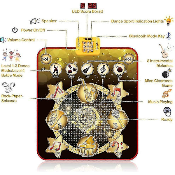 Tanssimatto, tanssipelilelulahja 3-12-vuotiaille lapsille, tytöille ja pojille, tanssimatto langattomalla Bluetoothilla, 9 haastepelitilaa