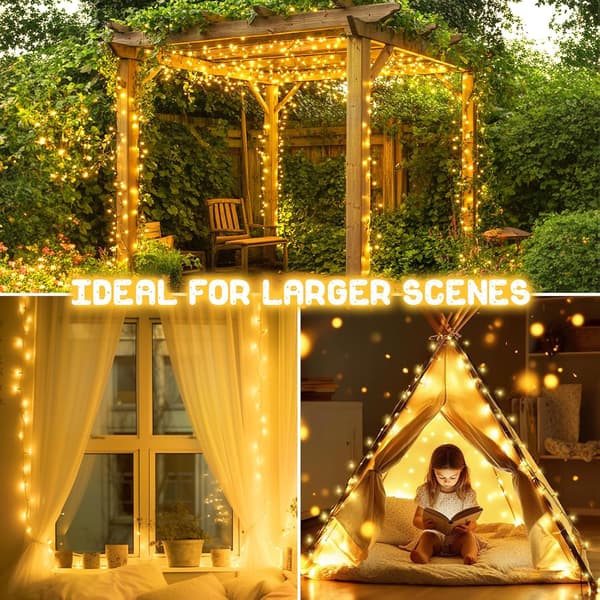 2 STK Varmhvite Julelys, 2 x 5M Batteridrevne Lyslenker, 100 LED med 8 Moduser Timer Vanntett Dekor