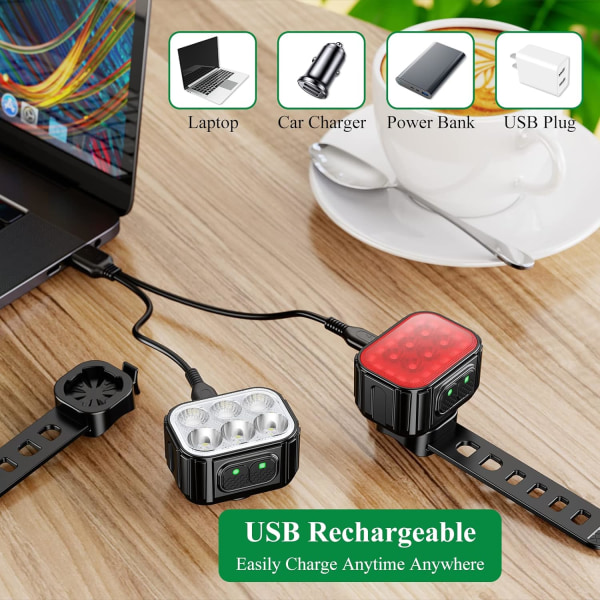 Bicycle Light USB Rechargeable Waterproof Multiple Lighting Modes Powerful Front and Rear LED Bicycle Lights