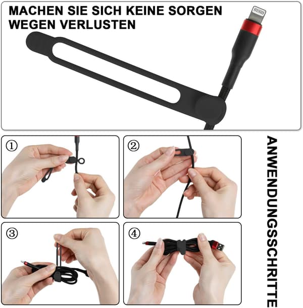 16 stk. silikone kabelbindere, kabelarrangør, genanvendelig Black