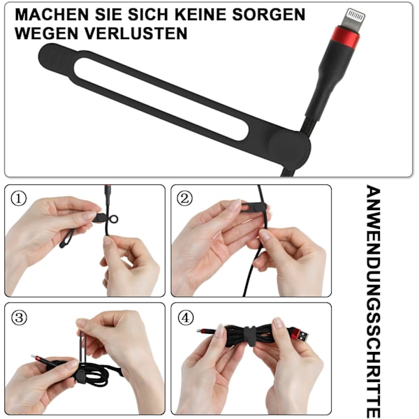 16 stk silikonkabelbindere, kabelarrangør, gjenbrukbar Black