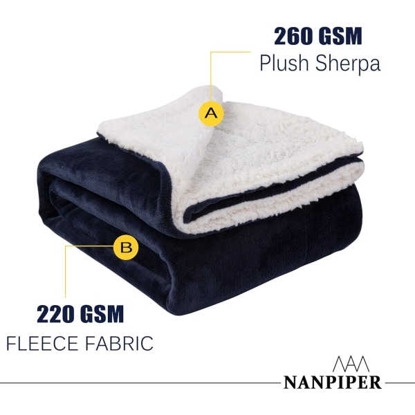 Sherpa-teppe - Varme tepper for vinteren - Supermyk, lodden flanellfleece/ulllignende vendbar fløyels plysj sofateppe - Lett Navy Blue 50"x60"