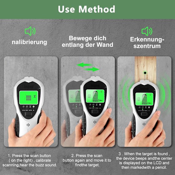 Ammattimainen Line Finder 4 in 1 seinäetsin HD LCD-näytöllä, Line Finder puupulteille, sähköjohdoille ja metalliputkille