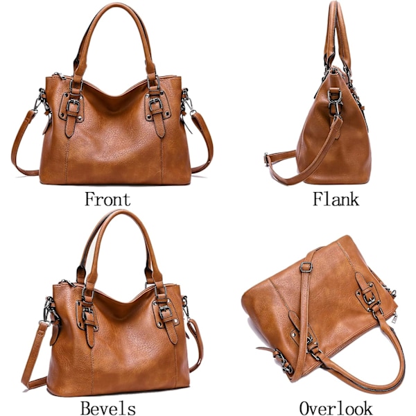 Dametasker Bløde Læder Retro Vintage Designer Top-Håndtag Casual Lomme Dame Tote Skuldertasker Brun