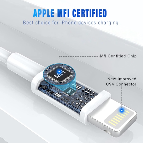 iPhone Laddningskabel 3-pack 2M MFi-certifierad Lightning-kabel Kompatibel med iPhone 11-14 XS XR X Pro Max Mini 8 7 6S Plus