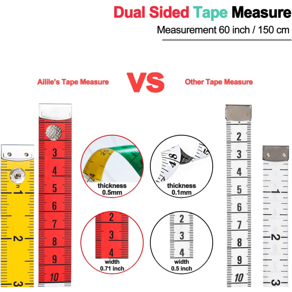 Målebånd Målebånd Håndverksmålinger, 60-tommers/150-cm Mykt flerfarget målebånd Kroppsmålebånd