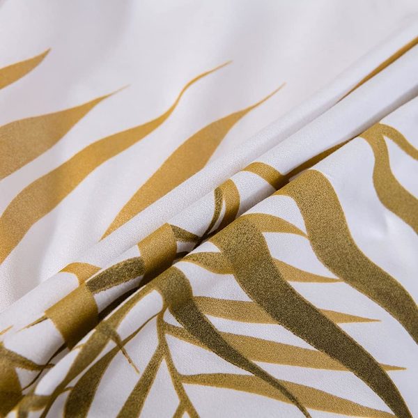 Påslakan Botanisk Mönster Sängkläder Set Dragkedja Stängning - Dubbel Vuxen Sängkläder med 2 örngott 50x75 cm Gold and White 220x240cm