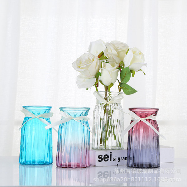 Glasvas Gradient Flerfärgad Vas Geometrisk Facetterad Färgad Glasvas för Hem, Kontor eller Bröllop (Blå Lila)