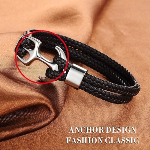 Armband för män och kvinnor, handgjord läderarmband i kohud, flerskikts vintage ankarkuffarmband, 3 storlekar silver brown 21CM