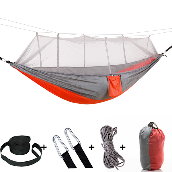 Ultralight hyttysverkko retkeilyriippumatto, hengittävä, nopea Grey and orange 260*140cm