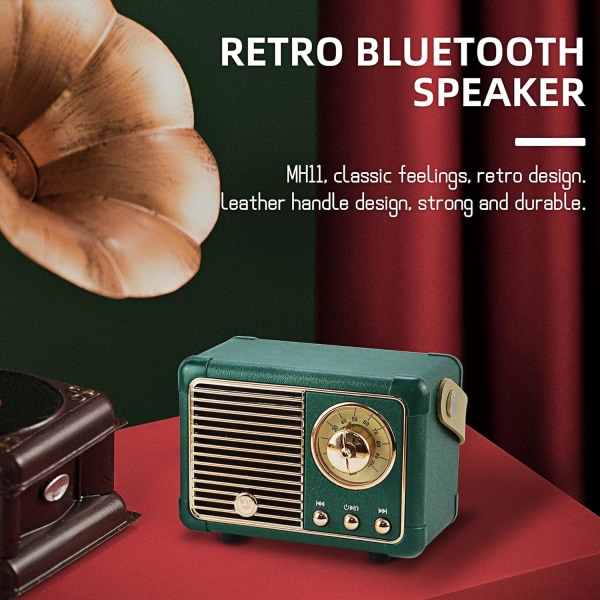 Langaton Retro Bluetooth kaiutin - Kannettava Vintage ladattava minikaiutin tehokkaalla äänellä, USB/TF-kortti / AUX-tuki - Vihreä