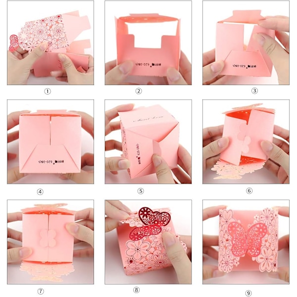 50 st/set Blommor Fjäril Ihålig Godisask Kakor Presentaskar Romantisk Bröllopsgåvor Söta Chokladask Festtillbehör Pink 8*7*6.5CM