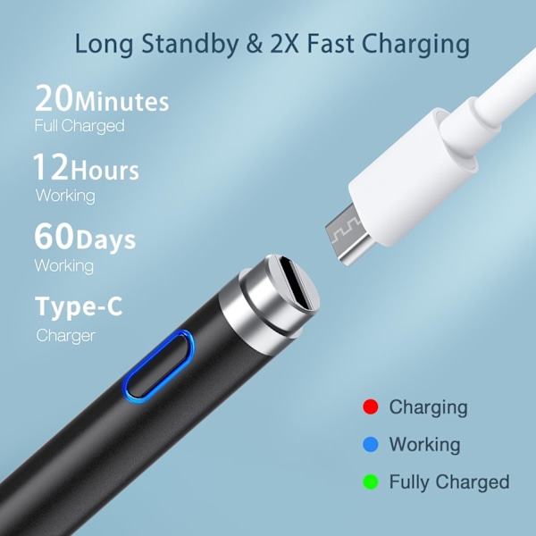 Stylus Penne til Touchskærme, Universal Tablet Touchskærm Pen med Magnetisk Hætte, 2 i 1 Kapacitiv Stylus Pen