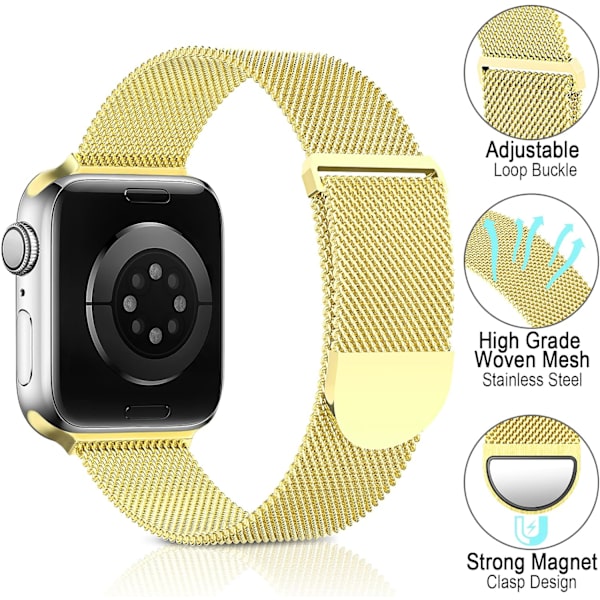 Metal rustfrit stålrem kompatibel med Apple Watch-remme, justerbar rem magnetisk armbånd til iWatch Series 7 6 5 4 3 2 1 SE unisex Gold 38/40/41 mm