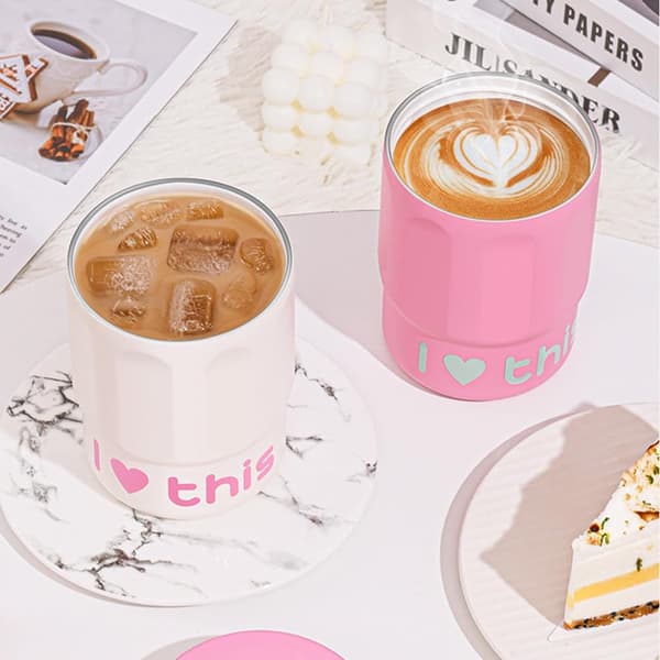 Kaffe Termos, Termisk Beger, Isolerte Kaffe Kanne, Rustfritt Stål Innvendig Keramisk Belegg Deksel, Lekkasjesikker Kaffe Reisekopp Rosa