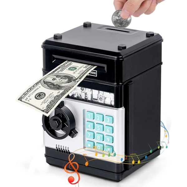 Digital Spargris Mini ATM Sikker Pengboks for 3 4 5+ År Gamle Barn, Kontanter Mynter Spargris Sikker Pengboks for Gutter Jenter Black