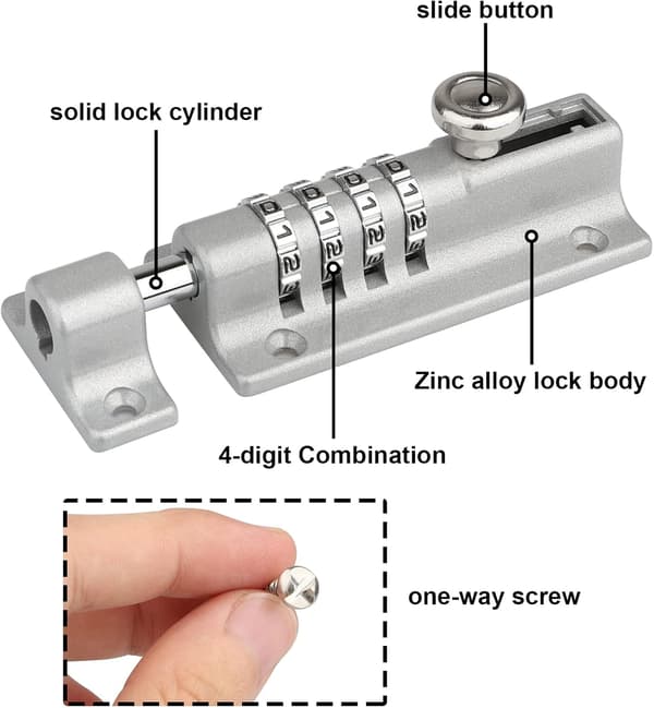 Kombinationslås, [Väderbeständig & Inbrottssäker] 120mm Combi-Bolt 4-siffrig Unik Kombinationslås (Silver)