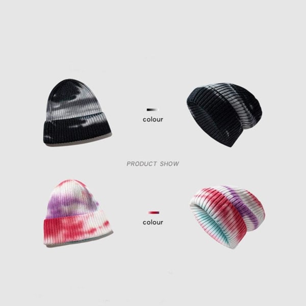 Unisex Vinterstickad Ullhatt Mjuk Stretch Tie-Dye Stickade Hattar Beanie Varma Huvudbonader