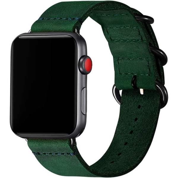 Vintage læderbånd, der er kompatible med Apple Watch-bånd, ægte læderretrorem, der er kompatibelt til mænd, kvinder iWatch SE Series 7/6/5/4/3/2/1 Olive Green/Black 42mm 44mm 45mm